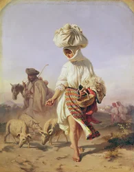 Jeune paysanne nourrissant des cochons, 1855
